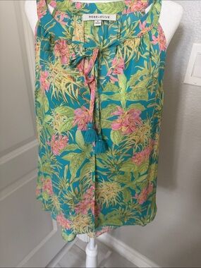 Rose & Olive Teal Tropical Floral Tie-Front Swim Coverup